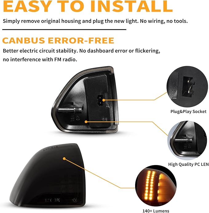 Gempro Led Side Mirror Turn Signal Light for 2010-2018 Dodge Ram 1500 2500 3500 4500 5500 Tow Mirror Lamp Smoked Len 68302828AA 68302829AA, 2PCS
