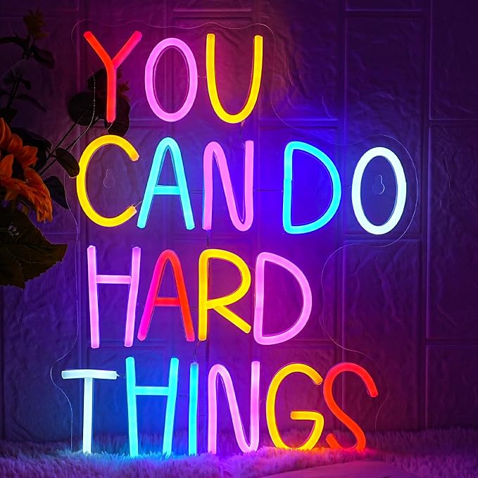 You Can Do Hard Things Neon Sign Dimmable LED Neon Signs for Wall Decor Neon Light Kids Wall Art Positive Classroom Decor USB Neon Light for Bedroom Birthday Party Classroom Backdrop Aesthetic Decoration