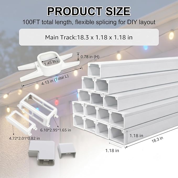 Upgraded for Govee Outdoor Light Clips System Suit for Pro H706A/H806A | Mounting Brackets for Govee Light Clips Track System,PVC Track Total 100FT