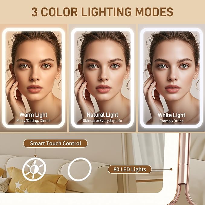 FRANO Lighted Makeup Mirror with 1X/3X/5X Magnification, Elegant Rose Gold Trifold Vanity Mirror, Smart Touch & Sensor, 3 Lighting Modes, Rechargeable Portable Mirror for Gift - Rose Gold