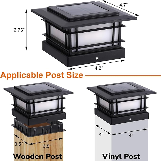 Dynaming 4x4 Solar Post Cap Lights Outdoor with 2 Color Modes, 8 Pack Fence Post Solar Lights Black Shell Fit for 4x4 Vinyl/Wooden Posts, High Brightness LED Lighting Decor for Garden Deck Patio