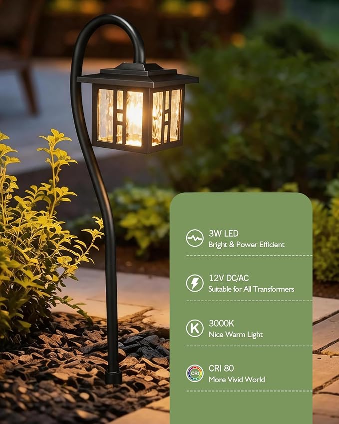 LITFIT Low Voltage Landscape Lighting, 6-Pack LED Pathway Lights Outdoor | 12V 3W 185LM 3000K Black Yard Lights with Connector, Aluminum Wired Landscape Lights for Walkway Garden Path