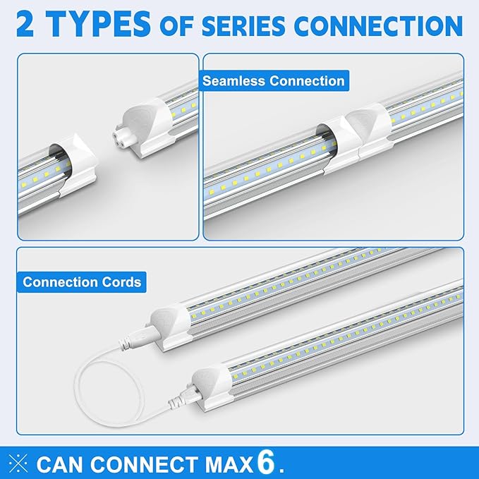SHOPLED 4FT LED Shop Light, 45W 6300LM 6000K Cool White, V-Shape Linkable | T8 Integrated LED Tube Lights, 4 Foot Shop Lights for Workbench Workshop Garage Basement, Plug and Play, ETL Listed, 4-Pack
