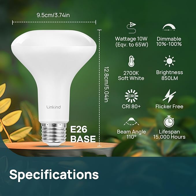 Linkind BR30 LED Flood Light Bulbs Indoor, 65W Equivalent Dimmable LED Recessed Bulbs, 10W 850 Lumens, 2700K Soft White E26 Base, Recessed Can Light Bulb for Bedroom Dining Room Bathroom, 12 Packs