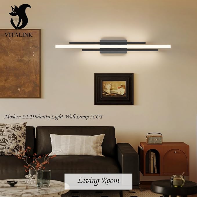 VitaLink Black Vanity Light, 35" Modern LED Wall Light Long Wall Lamp for Bathroom Over Mirror Dimmable Hardwired Wall Mount Lighting Over Vanity Indoor 5CCT(3000K/3800K/4500K/5200K/6000K)