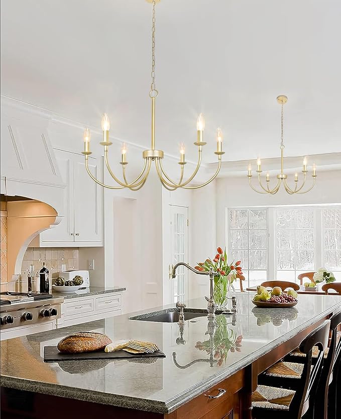 Modern Gold Chandelier, 6-Light Metal Farmhouse Dining Room Light Fixture, Candle Chandelier Light Fixtures Rustic Industrial Modern Chandelier for Bedroom, Foyer, Living Room