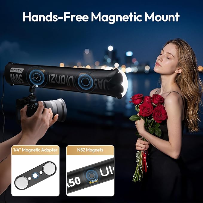 ULANZI UA50 50W Wired Bi-Color Inflatable Light Tube for Photography | Without Charger, 2700K-6500K CRI≥95 TLCI≥96, 5 Level Adjustment Magnetic Portable Lighting Bar for Video Recording & Portrait