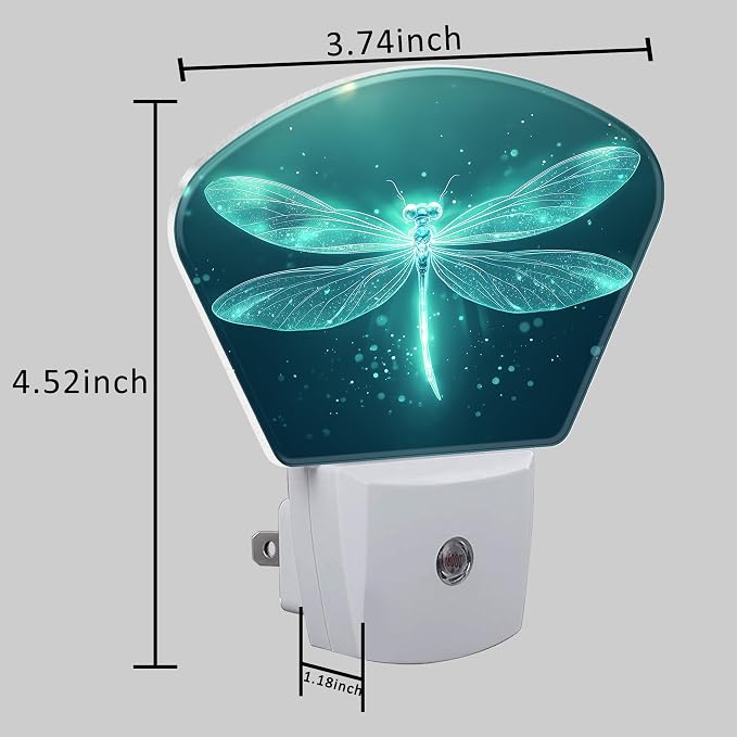 Fantasy Glowing Dragonfly Plug in Night Lights, Magic Dragonfly Nightlight Plug Into Wall Dusk to Dawn Sensor for Kid Girls Boys Women Men Room, Hallway, Kitchen, Bathroom, Stairs Decor