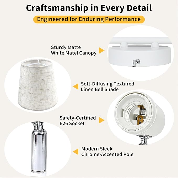 HiBay 6-Light Track Lighting Fixture Ceiling, Directional Modern White Fabric Track Spotlight Flush Mount for Dining Room, Bedroom, Living Room, E26 Base (Bulbs Not Included)