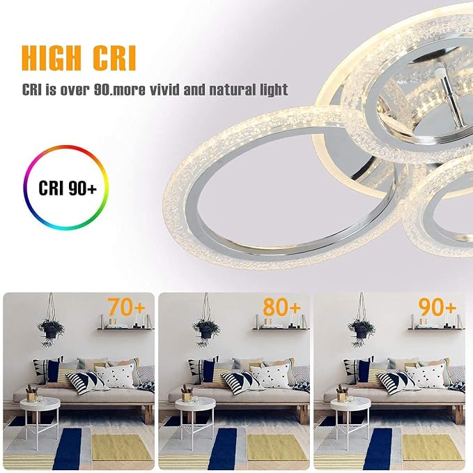 Garwarm Modern LED Flush Mount Ceiling Light with Remote, 4 Ring Chrome 58W | Low Profile Ceiling Light Fixture,Dimmable 3000K-6000K Adjustable Color Temperature,Bubble Acrylic, for Living Room, Bedroom