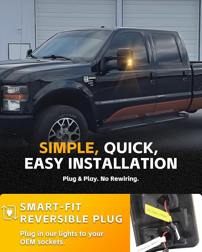 LED Sequential Switchback Side Mirror Marker Lights for 2008-2016 F250 F350 F450 F550 Super Duty, 2 pcs LED Sequential Side Mirror Turn Signal Lamps Assembly - Switchback