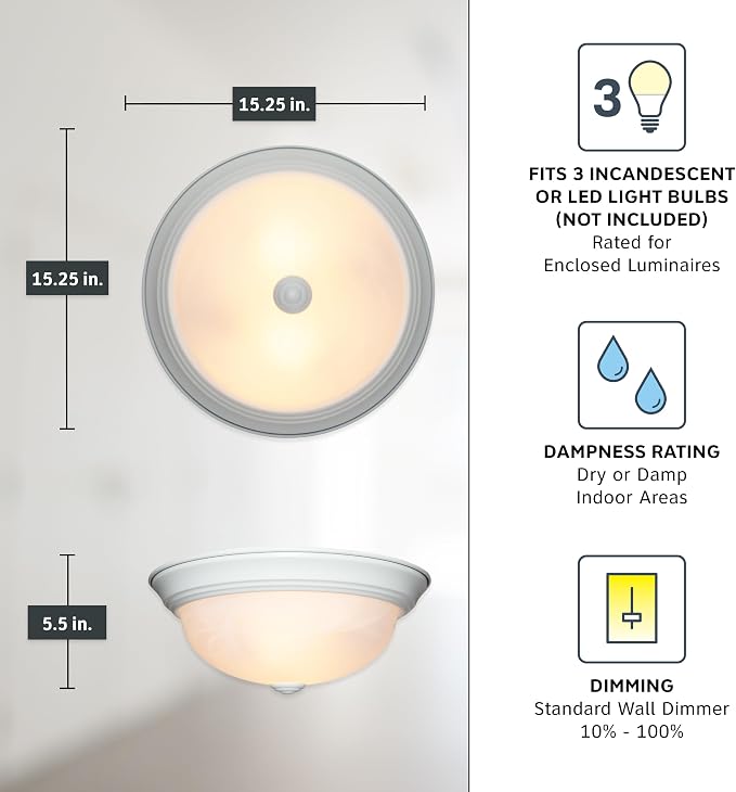 Designers Fountain 1257L-WH-AL Decorative 3-Light Flush Mount, White Finish with White Alabaster Glass, 15 in