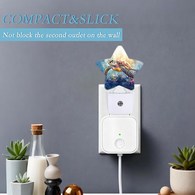 Sea Turtle Watercolor Night Light,Plug-in Wall Led Night Lights Decor for Boys Girls Room,Dusk to Dawn Sensor Wall Lamp for Bedroom/Bathroom/Hallway,0.5w