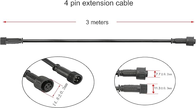 FVTLED 3m 9.84ft 4Pin Extension Cable Wire with Male and Female Connectors at Both Ends for RGB Multi-color LED Deck Light