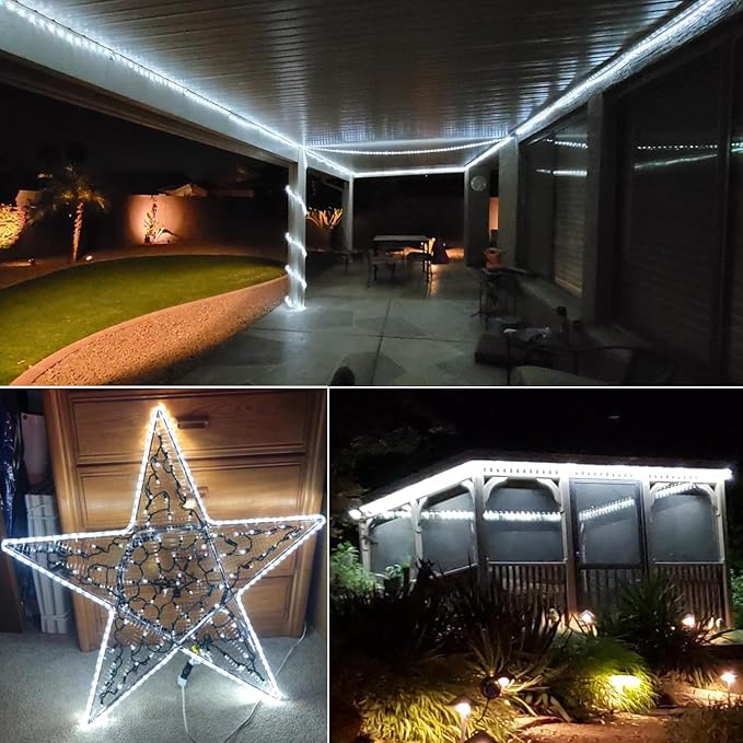 Outdoor LED Rope Lights Indoor Daylight White 6500K Waterproof 432 LEDs 40ft/12m Flexible Plug in 110V UL Listed Power Plug Garden Stairs Balcony Party Christmas
