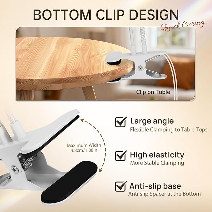 AORAEM LED Nail Lamp Double-Headed UV LED Light Quicky-Dry Duck Neck UV Lamp Dryer Curing Light with Portable Gooseneck and Clamp Flash Cure U V Light for Gel Nails Professional Home DIY Salon White