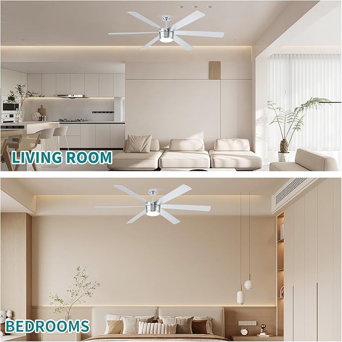 SHOWDI Ceiling Fan with Lights and Remote, 6 Blade App Control Timer Reversible Stepless Brightness and Color Temperature Outdoor Wood Ceiling Fan with Lights (Chrome, 72 Inch)