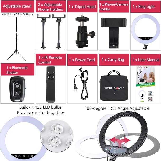 21 inch LED Ring Light with Tripod Stand, Large Selfie Ring Light with Touch Panel for YouTube Vlog Video Shooting, Makeup Studio Portrait with Carrying Bag and Remote Controller, CRI>97