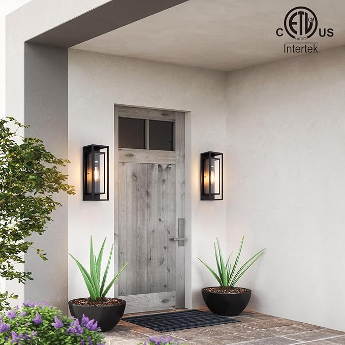 mirrea 18" Classic Outdoor Wall Sconce 1 Light in Matte Black Rectangular Metal Frame and Clear Glass Shade Waterproof Porch Light Patio Light