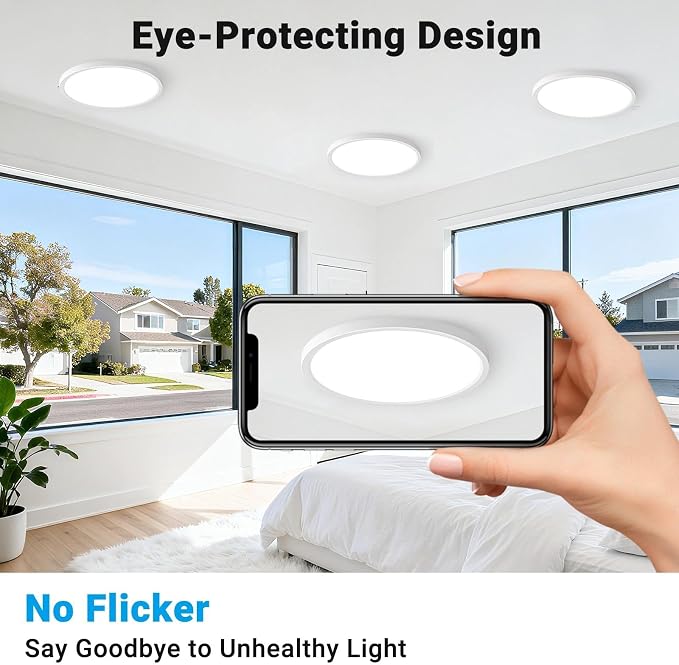 LED Flush Mount Ceiling Light,7Inch 15W,3000K/3500K/4000K/5000K/6500K 5 Color Temperatures Ceiling Light Fixture for Kitchen Porch Hallway Bedroom Bathroom and Closet,White