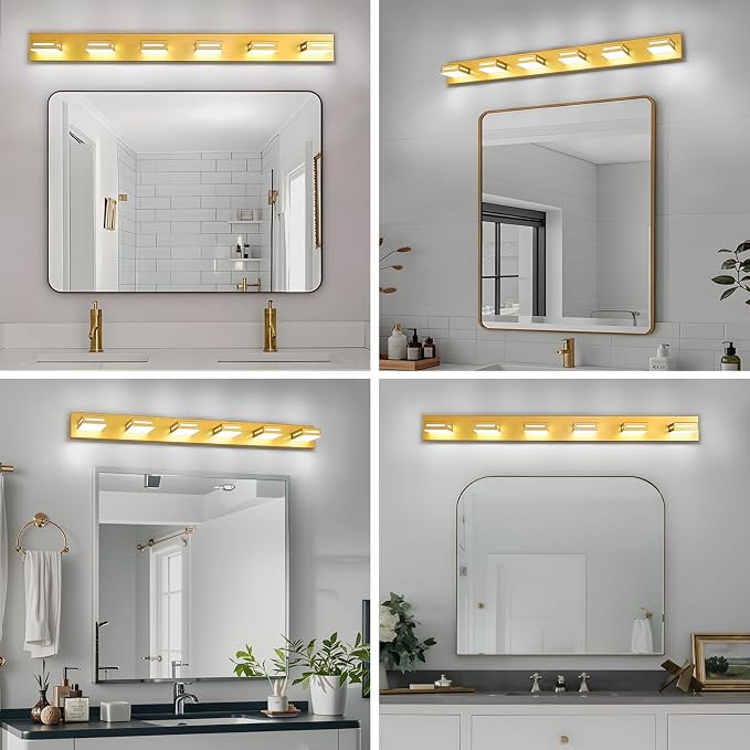 LED Modern Bathroom Light Fixtures, 6-Light 48-Inch Gold Vanity Lights for Bathroom Lighting Fixtures Over Mirror, 6000K Cool White 350° Rotatable Wall Lamp