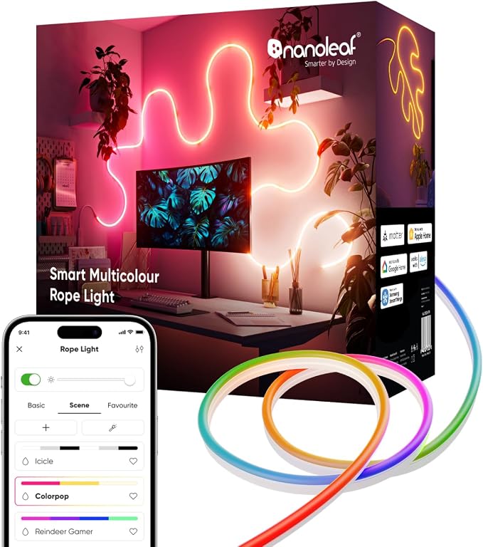 Nanoleaf Smart Rope Light, Works with Matter, Alexa, Google Home, 16.4ft | LED Multicolor Neon Rope Light, DIY Strip Lights with Music Sync for Wall, Bedroom, Gaming Room