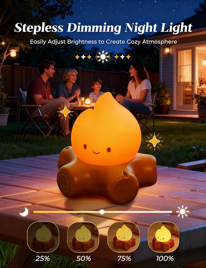 Campfire Night Light with White Noise, Rechargeable, Cute Gifts | Kids Camping Essentials, Chibi Cute Campfire Lamp, Portable, Sleep Aid Night Light for Kids Room Decor, Toddler Camping Trips