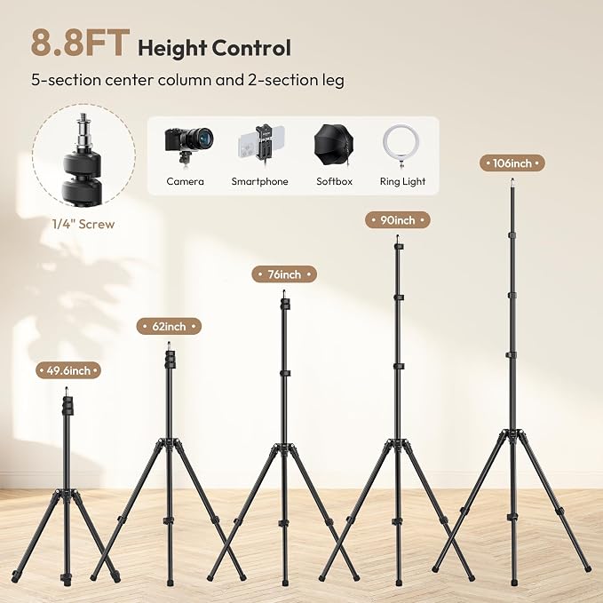 ULANZI T270 Light Stand - 8.8FT/270cm Adjustable Photography Light Stand Tripod, Aluminum Portable Studio Lighting Stand for Softbox, LED Video Light, Reflector, Strobe, Photo Video Photography | Aluminum Portable Studio Lighting Stand for Softbox, LED...