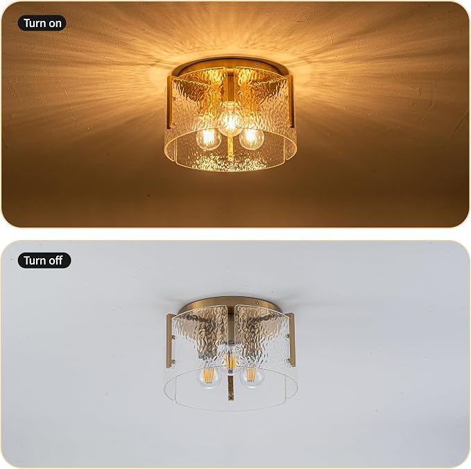 MAYNA Modern Gold Ceiling Light Fixture, 3-Light Hallway Light Fixtures Ceiling Mount, Dimmable Foyer Kitchen Lighting Fixtures for Bedroom Bathroom Dining Room Laundry Room Entryway