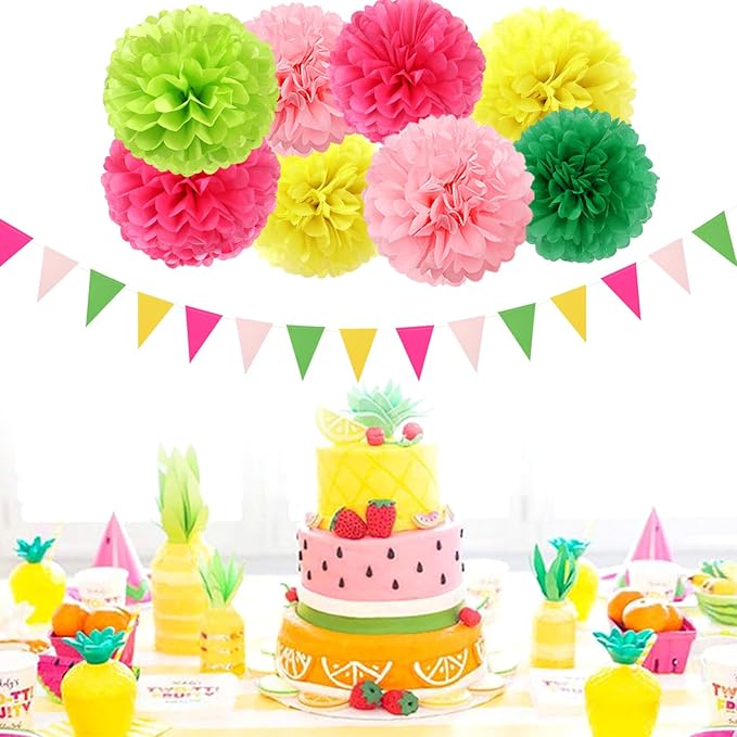 Hawaiian-Summer Pool Party-Decorations Paper-Flowers Lanterns - 15pcs Luau Tropical Beach Tissue Pom Poms Streamers,Birthday Bachelorette Wedding Baby Shower Graduation Hanging Supplies Decor Hugfond