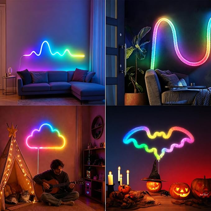 ZSLAIFU 9.84FT Plush USB Neon Rope Lights, 360° Luminous RGB+IC USB LED Light Strip with Remote and APP Control, Music Sync LED Lights for Bedroom Gaming Party Decor