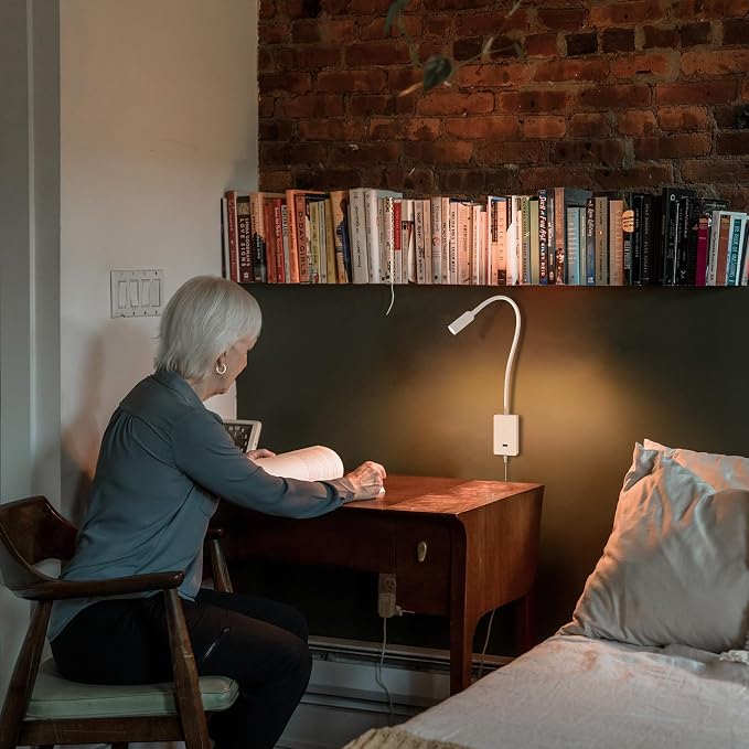 ENUOTEK LED Wall Mounted Reading Light, Bedside Book Lights with Wireless Remote Control for Bed, Flexible Bedroom Spot Lamp, Dimmable Neutral White 4000K Lighting, Timer Function, 5V 2A USB Output