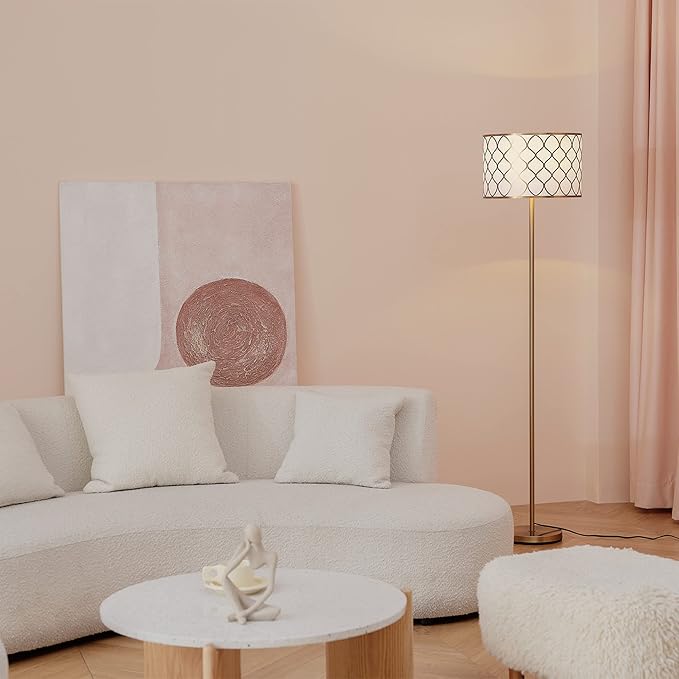 Globe Electric 65787 Kinsley 65" Floor Lamp, Matte Brass, Metal Mesh Over Cotton Shade