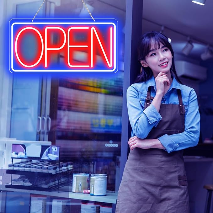 22" X 11" Led Neon Open Signs for Business 12V/2A Ultra Bright Led Neon Open Signs Plug In Electric Light Up Open Sign with ON/OFF Switch for Bar Salon Coffee Stores Club Hotel (Horizontal)