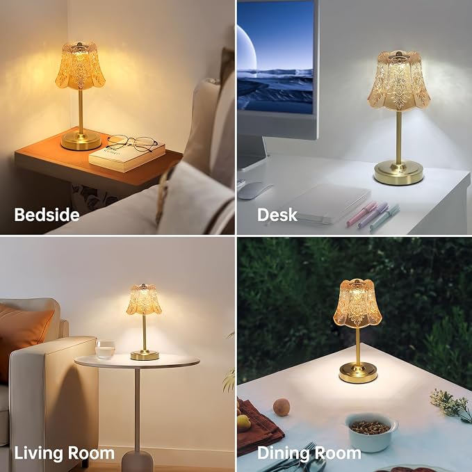 Shenmoyl Set of 2 Cordless Touch Table Lamp with 5200mAh Battery - 3 Adjustable Color Temperatures & Dimmable, Rechargeable Lamp for Bedsides, Living Room, Entryway, Bookshelves (Amber Rose)