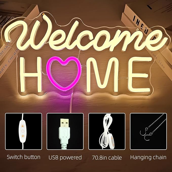 Welcome Home Neon Signs for wall decor Neon Lights USB Led Sign Dimmable Welcome Home Sign for Military Army Returning Homecoming Party Decorations