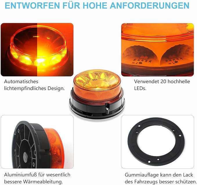 Agrieyes W13S Amber LED Beacon Lights, Emergency Strobe | Warning/Strobe Flashing, for Truck, Car, Construction, Vehicle