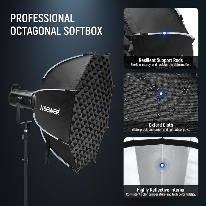NEEWER 35.4'' Octagonal Softbox, Quick Release Parabolic Soft Box, NS92P | Bowens Mount, Diffusers, Grid, Bag Compatible with Aputure 120d Compatible with Godox SL60w NEEWER Q4 AS600B CB300B Q300