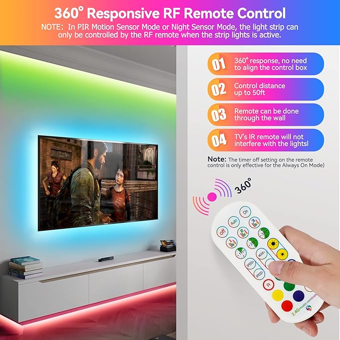 HOUHUI Motion Sensor LED Light Strip, 2x9.8Ft RGB LED Strip Lights Motion Activated Under Bed Lights, App Control Music Sync Strip Lights with Remote, USB Under Cabinet Lights for Kitchen Closet Stair