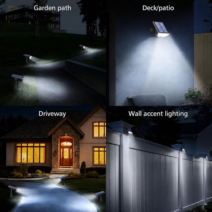 RUIKORING 73 LED Solar Spot Lights Outdoor Waterproof, Cool White, 1 Pack | Landscape Spotlight with 3 Lighting Modes, Dusk to Dawn Auto On/Off, 2-in-1 Wall & Ground Mount for Yard, Garden & Pathway