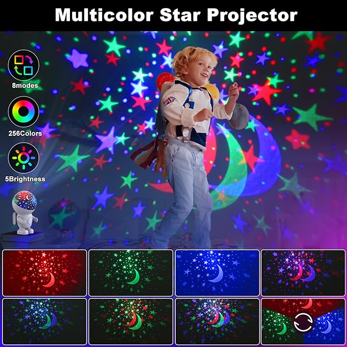 Night Light Projector,Night Light for Kids,Astronaut Star Projector with Timer,Remote, Adjustable Brightness,Energy Halo and 360 ° Rotation