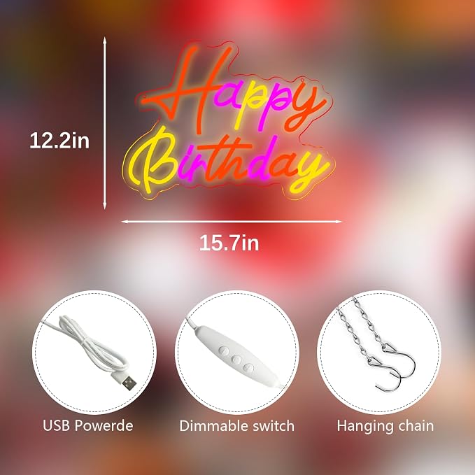 Happy Birthday Neon Signs for Wall Decor，Led Neon Light for Bedroom，Christmas Birthday Party decorations Gifts