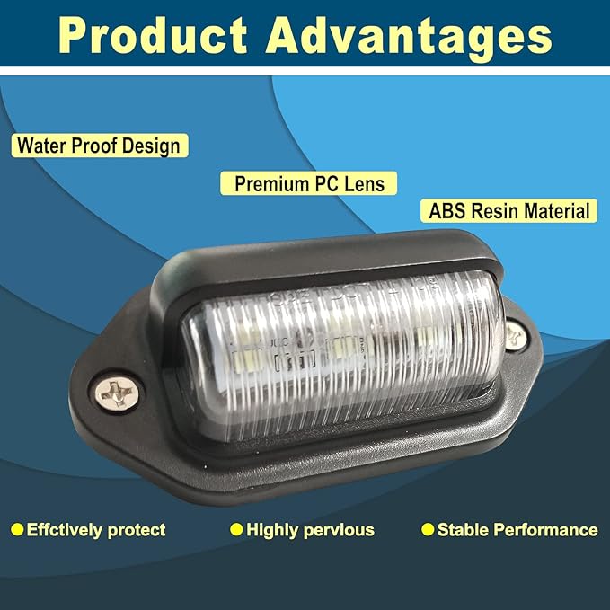 4PCS Blue LED License Plate Light, 12V-24V DC Waterproof 6-SMD License Plate Lamp Taillight, Universal for Truck SUV Trailer Van RV Boats as Step Courtesy Light, Dome/Cargo Lights or Under Hood Light