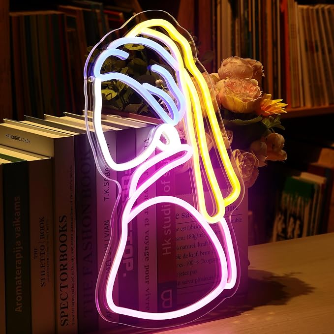 Neon Signs for Wall Decor Pearl Girl LED Sign Neon Lights for Bedroom Party Birthday Room Man Cave Decor,9.5x15 inches