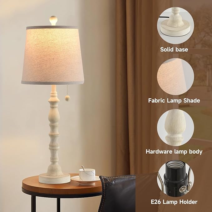 Terpsichore Modern Farmhouse Table Lamp Bedside Reading Lamps Living Room End Tables Set Lamps for Night Stands Bedroom Night Lamp,High 26.26 Inch,Sepia,with Fabric Lamp Shade,Bulb Not Included