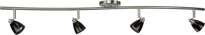 4 Light Adjustable Track Light, Brushed Steel Finish, Brown Glass Shade, Ready to Install, Bulb Included, D268-44C-BS-BRNS