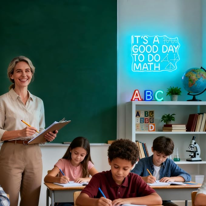 It's a Good Day to Do Math Neon Sign Blue LED Sign Math for Classroom Decor | Dimmable Math Neon Sign for Math Teachers Students and Math Lovers Classroom Decor Study Room Office Homeschool USB Powered