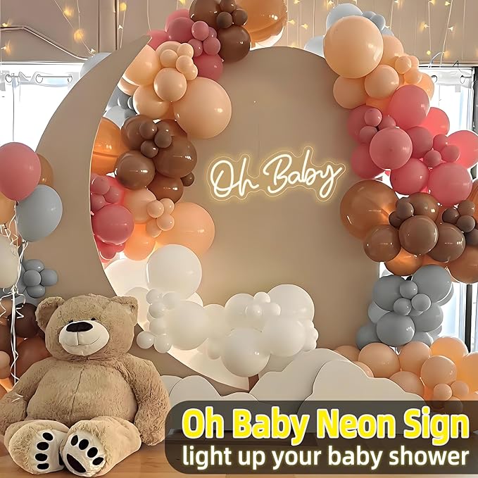 Oh Baby Neon Sign for Backdrop Wall Decor, Boy and Girl Baby Shower Decorations Led Light up Sign Compact 16.5x6.7 inch for Party Decor, Warm White