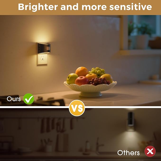 L LOHAS LED Motion Sensor Night Light, Night Lights Plug into Wall, 4 Pack | Nightlight with Dusk to Dawn & Motion Detection Sensor, 30-100Lm Adjustable Brightness, 3000K Warm White, Black Housing