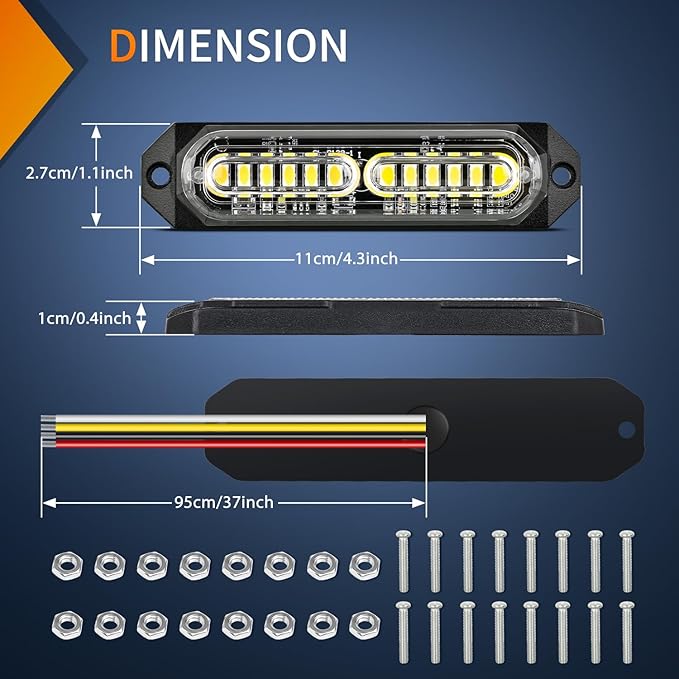 Nilight 8PCS Led Strobe Lights 12LED White Emergency Light 12V 24V Surface Mount Flashing Warning Hazard Beacon Ultra Slim Sync Feature Mini Grille for Cars Trucks Off Road Vehicles SUV